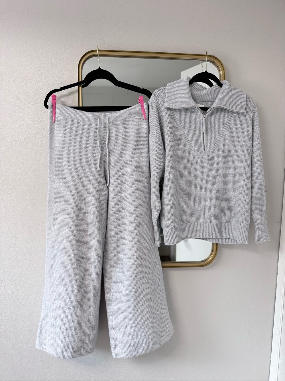 Aerie Light Gray Waffle Knit Set